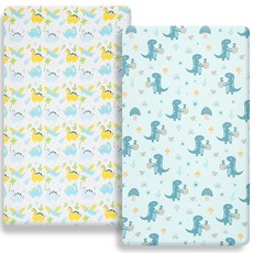 FHMJYH Pack n Play 플랫 시트 2피스 미니 아기 침대 시트 신축성 있는 플레이야드 시트 세트 휴대용 시트 세트 신축성 있는 컨버터블 플레이매트 호환 Graco 팩, FHMJYH Pack n Play 플랫 시트 2피스 미