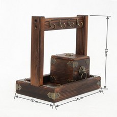 中式復古實木鑰匙收納支架玄關進門口入戶放鑰匙置物架桌面首飾架（美好生活家居鋪, 1個, 輕奢+收納盒  復古色, 復古色