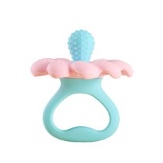 花朵造型寶寶固齒器 矽膠安全無毒 舒緩長牙不適 訓練抓握能力, 粉藍色, 1個, 花朵奶嘴固齒器