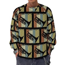 빈티지 멜로폰 실루엣 남성 크루넥 스웨트셔츠 풀오버 긴팔 캐주얼 상의, Medium, 1개