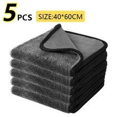 부드러운 흡수성 극세사 세차 건조 타올 보푸라기 없는 자동 청소 천 600GSM 404060cm, 01 40x60x5pcs