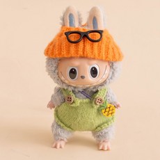 라부부 팝아트 인형옷 17cm LABUBU 옷 인형 양모 크로 셰 뜨개질 바지 모자 가방 안경 세트, 10-20cm 유니버설, 오렌지 햇+그린 팬츠+파인애플 백+안경