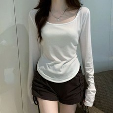 스퀘어넥 슬림 긴팔 티셔츠 DA-0017 긴팔티 이너티셔츠 간절기 크롭 골지 이너 셔링
