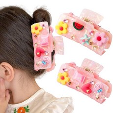 [ 1161544 ] 팬티드 여성용 여아용 꽃무늬 헤어 클립 2개 - 여름 무지개 꽃 라인스톤 대형 직사각형 미끄럼 방지 PVC 클립 얇고 두껍고 짧은 긴 컬리 액세서리 생