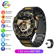 Hotsale 실버 골드 스테인레스 스틸 컬러 스마트 시계 1 58 인치 Bt 통화 Nfc 무선 충전 Smartwatch, Gold Black, 1개