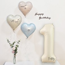 올리브파티 밀키파스텔 하트 호일 풍선 가랜드 숫자 생일 풍선 세트, 1세트, 숫자1