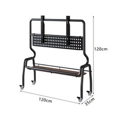 이동식 TV 스탠드 침실용 바퀴형 거실 가정용, 블랙 아이언 아트 120x35x120 페그보드