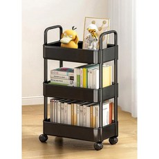 페이청 이동식 3단 4단 수납 선반 트롤리 이동카트, 블랙