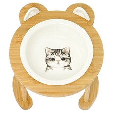 【大尾巴】雙耳攪拌陶瓷碗 附可調木架 貓碗 狗碗, 1個, 有喵病【雙耳攪拌棒陶瓷碗】-美短(單碗)