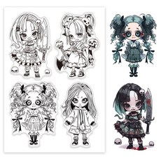 1개 DIY 스크랩북 사진 앨범 장식 카드 제작 등에 사용할 수 있는 맞춤형 여름 테마 PVC 플라스틱 투명 스탬프 펑크 소녀 패턴(160x110mm), 투명색