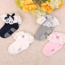 [보그보] 국내생산 미끄럼방지 면레이스 리본 아기양말 1족 (컬러택) K1940-2 국산양말 양말세트