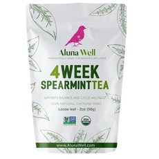 Aluna Well 스피아민트 차 - 여성용 호르몬 균형과 웰빙 지원 4주 잎 허브 티 카페인 프리 56.7g(2온스), Aluna Well 스피아민트 차 - 여성용 호르몬 균, 56.7g