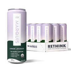 마르퀴스 내추럴 에너지 드링크 무설탕 제로 칼로리 100mg 식물성 카페인 예르바 메이트 녹차 & 그린 커피, Lemon Lavender, 355ml, 1개