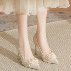 Titikong 여자 큐빅 진주 하이힐 레이스 스틸레토힐 킬힐 웨딩슈즈 구두