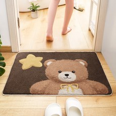 흡수성 욕실 발매트 미끄럼방지 플러시, 60x90cm (가정용) 셰르파, 1개, F0266B 흑갈색 봉제곰