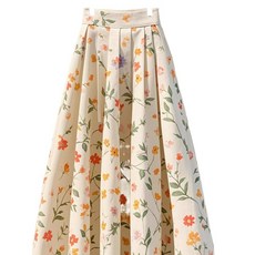 해피유통 여성용 스트 플라워 패턴 A라인 스커트 봄 여름 캐주얼 데일리 패션