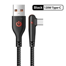 120W USB C 케이블 고속 충전 90도 코드 전자 일반 스마트 기기용 빠른 충전 데이터 케이블 충전기, 04 1미터, 02 Black