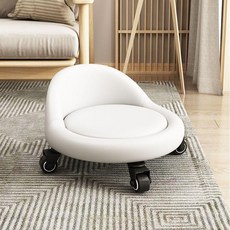 滑輪小凳子家用美縫椅萬向輪矮凳帶輪擦地移動小板凳學步神器圓凳, 升級款白帽子靠背金鑽輪（4輪）, 1個