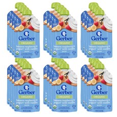 Gerber 거버 퓨레 토들러 파우치 바나나 라즈베리 요거트 바닐라, 24개, 99g
