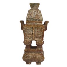 《博古珍藏》漢．和闐玉雕獸面紋鼎式玉瓶擺件．2.14公斤．老件文物．早期收藏．行家勿錯過．超值回饋