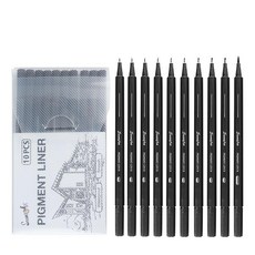 花蓮出貨 10支裝防水代針筆 8支針管 1支毛筆 針管筆 勾邊筆 草圖筆 繪圖筆, 1個