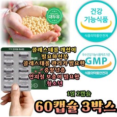 레시틴 인지질 LDL 감소 대두유 콜레스테롤 개선도움 대두레시틴 포스파티딜콜린 nongmo 식물성글리세린, 3박스, 60정