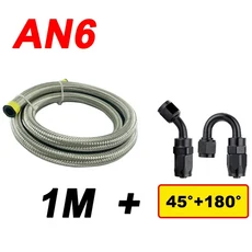 1M AN12 연료 호스 피팅 오일 라인 파이프 튜브 나일론 스테인레스 스틸 땋은 CPE 고무 0 45 90 180 학위 회전 호스 끝, [05] 1M Silver 45 45