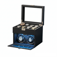 自動上鍊盒 - 立式皮革雙錶位+八位手錶收納盒, 1個, 碳纖維紋款, 碳纖維紋款