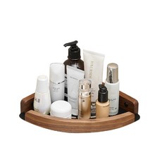 實木三角轉角置物架：免打孔浴室收納架，胡桃木/櫸木壁掛置物架, 1個, 實木三角置物架 (黑色+胡桃木)