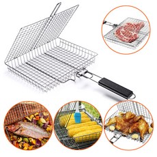 스텐 석쇠 그릴 바베큐 캠핑 양면 사각 두께4CM 생선구이 접이식 구이용 BBQ 바스켓, 1개
