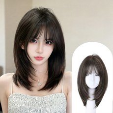 믹스알리 전체 가발 쇄골 통가발 여성 일체형 중단발레이어드컷, 1개, 01 블랙브라운