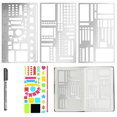 3pcs 금속 플래너 스텐실 세트 저널 템플릿 일기 작성 습관 추적 및 월간 스 A5 노트북 액세서리 방청 스테인리스 스틸 디자인 1