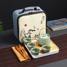 茶具全套快客杯一壺四杯陶瓷戶外可攜式旅行茶具功夫茶具套裝, 1個, 四方包哥窯提梁壺四杯白盤:如圖所示519