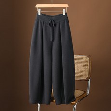 QEWBG 여성 가을겨울 와이드 밴딩 배기 팬츠 9부 데일리 바지