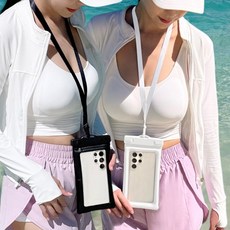 태르아 목걸이 핸드폰 방수팩 대형 1+1 IPX8 등급, 블랙+화이트, 1세트