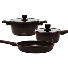 코젤 다이애나 세라믹코팅 인덕션겸용 프라이팬 냄비 3종세트, 1세트, 프라이팬28cm+편수냄비18cm+양수냄비24cm, 초코브라운