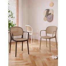 라탄의자 플라스틱 야외 카페 테라스 팔걸이 북유럽 간이 야외라탄의자 라탄 의자, 블랙 2인용