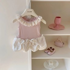 DFMEI 女童連衣裙女寶寶夏季新款無袖裙子兒童公主裙蝴蝶結花苞裙