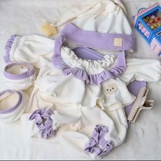 40cm 앉아 있는 면인형 옷 35cm 스팟 하늘색 귀여운 인형옷세트, 40cm 인형 옷, 수플레 보라 (상의+바지+모자+신발)