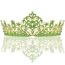 [ 734007 ] AHONEY 여성용 그린 티아라 및 크라운 피오나 크리스탈 크라운 라인스톤 프린세스 웨딩 생일 파티 장식 프롬 할로윈 액세서리