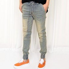 Dockne牛仔青色黑色牛仔束口褲鬆緊彈性