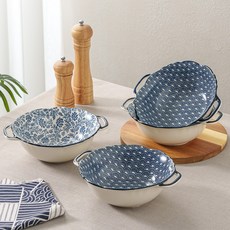 Jin Zhong Tai 청백 양수 그릇 4개입 JS001, 1세트, 블루+화이트