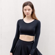 AVAVE 여성 크롭 메쉬 라운드넥 냉감 이너웨어 골프 파크골프 쿨 티셔츠 블랙