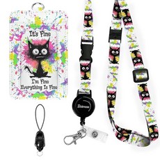 Bolimoss Burnt Cat ID 배지 홀더 접이식 릴 끈이 있는 재미있는 가죽 퀵 릴리즈 버클이 분리형 넥 랜야드 교사 학생 아동용 카드 홀더 187354