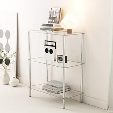 키모 스텐 미드센츄리 모듈 유리 선반 3단 진열장, 투명