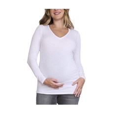 Motherhood Maternity 여성용 긴팔 옆 주름 V넥 임신 티셔츠 딥 뎁스, 밝은 흰색