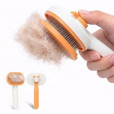 뭉클톡톡 반려동물 원터치 브러쉬 강아지 고양이 저자극 빗, 1개, 화이트+오렌지