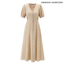 [백화점 홈쇼핑 정품] 미니멈 [미니멈 에브리데이]브이넥 백 리본 플레어 반팔 롱 원피스 (EC2OW006D)