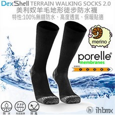 DEXSHELL TERRAIN WALKING 2.0 地形徒步防水襪 黑灰 露營/雪地運動/探險/乾爽溫暖/登山, 橄欖綠(OLV),M, 1個