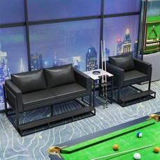 QJUN 臺球沙髮觀球椅子，桌球廳專用休息沙髮，舒適看球臺球室用品，耐用穩固。, 黑色三人組合（加踏板）, 1個